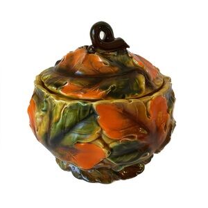 Vintage GiftCraft Autumn Leaves Textured Bowl / Dish with Cover